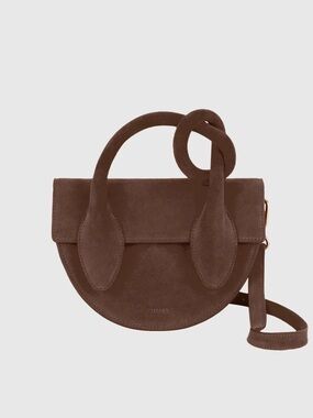 Yuzefi Brown Suede Round Mini Top-Handle Bag